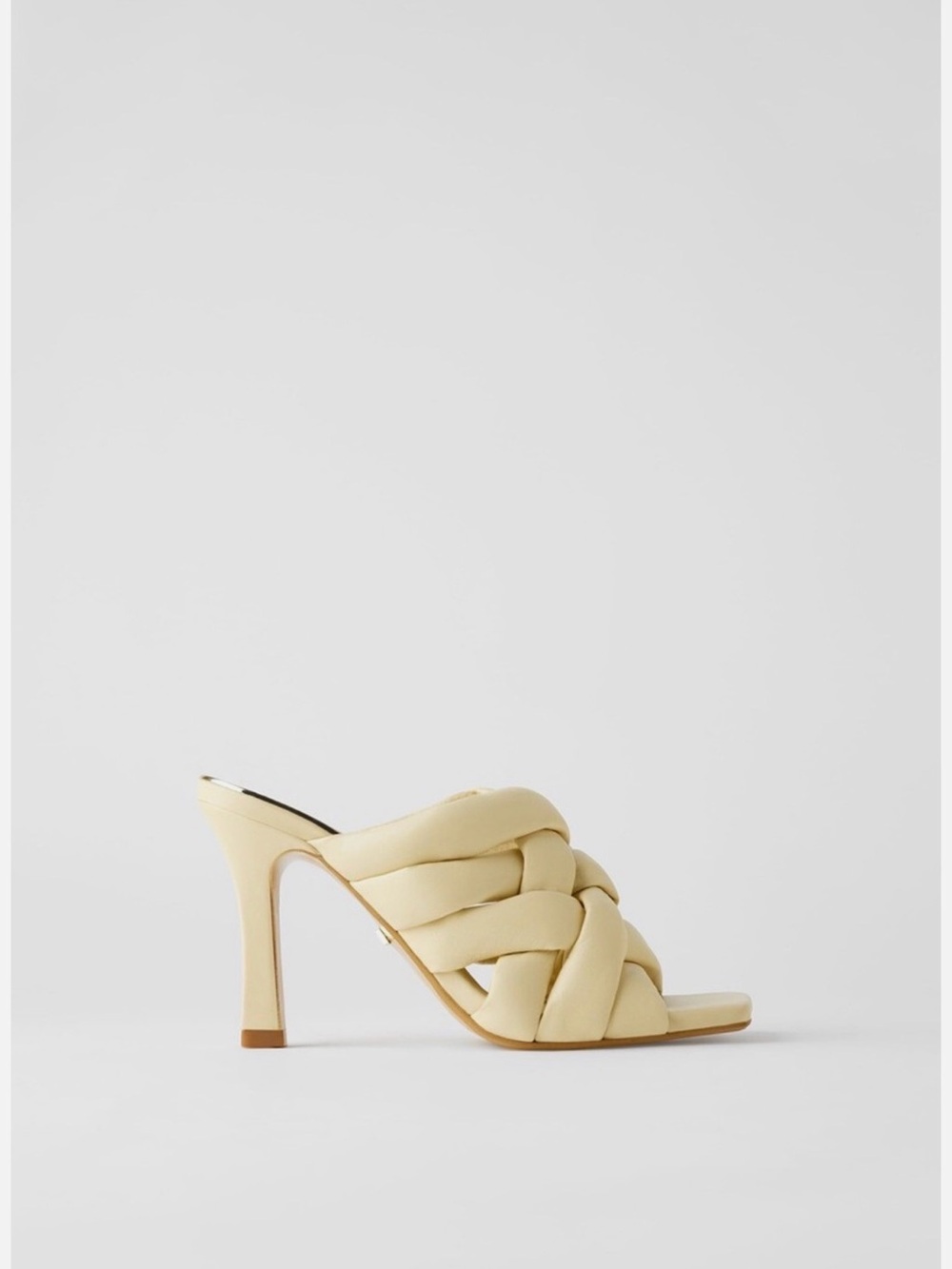 Zara Women Quilted Braided Leather Heeled Mules Vanilla 2328/510 NWT